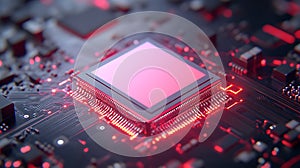 Close Up Red Lit Central Processing Unit on Circuit Board photo