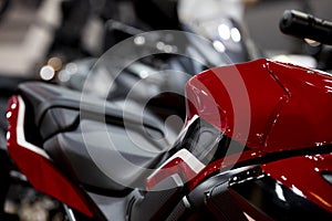 Close-up of a red motorbike