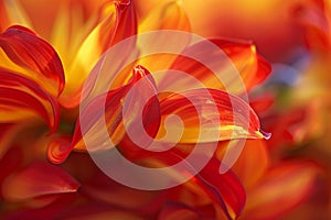 Close up of red and orange flowers petal. Macro floral background.