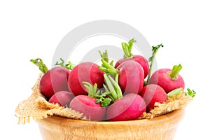 close up red radish or purple in a wooden bowl organic vegetable salad mix healthy natural food isolated on white background