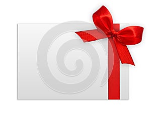 Close up of a red ribbon bow on white background