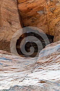 Close up of red rock stones forming a hole in Zion National Park