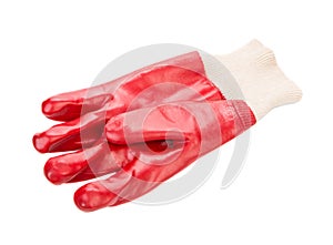 Close up of red rubber glove.