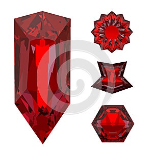 Close-up of a red ruby crystal isolated on a white background.