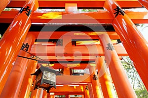 Close up on red shinto torii, Japan