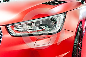 Close up of a red sport luxury car