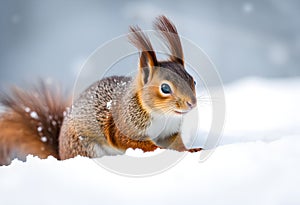 A close up of a Red Squirrel in Winter