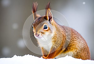 A close up of a Red Squirrel in Winter