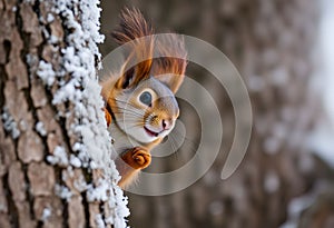 A close up of a Red Squirrel in Winter