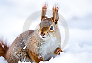 A close up of a Red Squirrel in Winter