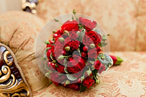 Close up of red wedding bouquet - background