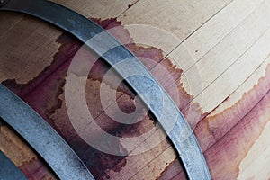 Close up of a red wine wood barrel