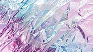 Close up of a reflective metal sheet. Abstract holographic background. Crumpled foil texture.