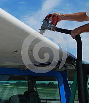 Close up refueling small airplane