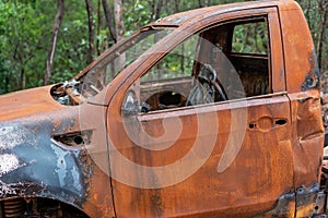 Close Up Of A Rusted Burnt Out Car