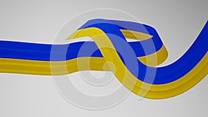 Close-up render of the twisted ribbon of the Ukraine flag, the national colors of Ukraine as a ribbon in 4k resolution photo