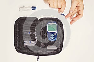 Close up results of mobile diabetes testing for sugar level.