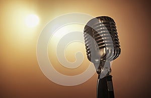 Close up of a retro microphone at the stage