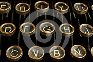 Close up of retro typewriter keys. Content creating and blogging concept