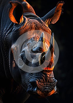 a close up of a rhino s face with a large horn
