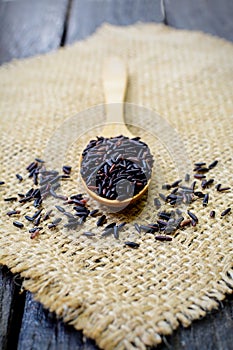 Close up of riceberry in spoon