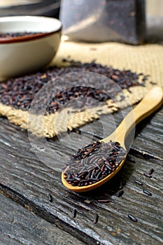 Close up of riceberry in spoon