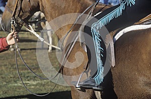 Close-up of rider on horseback, Quarter Horse Event, East Corinth, Vermont