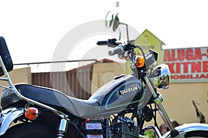 Close up of the Right Side of a Black Custom Motorcycle