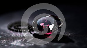 a close up of a ring with a pink diamond on it