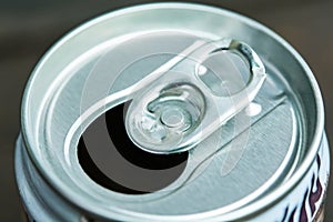 Close up ring pull tab aluminum of cans