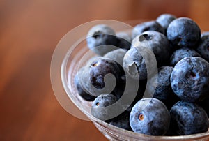 Close-up of Ripe Blueberries in a Vintage Champagne Glass