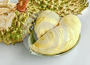 Close up of ripe durian pulps ready to eat.