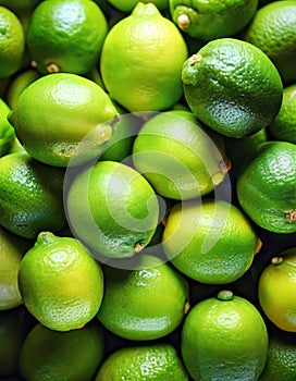 Close-up of ripe limes, creating a vibrant and textured green backdrop