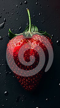 Close-up of a ripe strawberry adorned with glistening water droplets