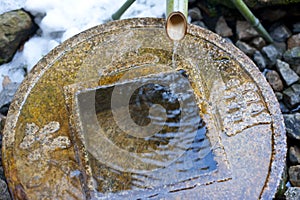 Close up on ritual washing basin at Ryoan-Ji