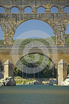 Close up of River Gard and the Pont du Gard, Nimes, France