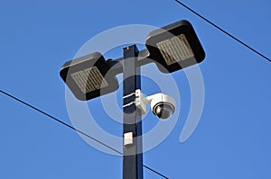 Close-up road lamp and video camera