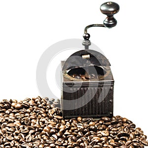 Close Up of Roasted Coffee Beans Isolated on White Background