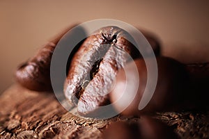 Close-up roasted coffee beans look likes delicious