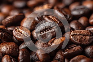 Close-up roasted coffee beans texture