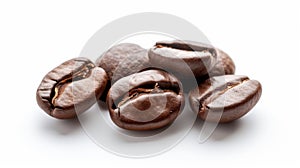Close-up of Roasted Coffee Beans on white Background with Copy Space for Caffeine Drink Concept