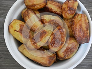 Close up of roasted potatoes with Rosemary