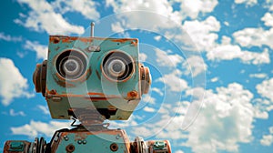 A close up of a robot with big eyes and an antenna, AI