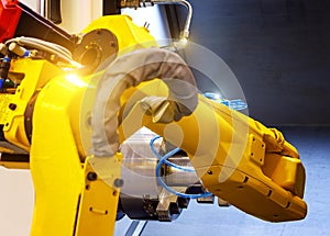 Close up robot hands in milling drilling metalworking process,mechanical turning metal working ,metal work Industrial