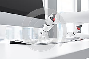 Close up of robot hands typing