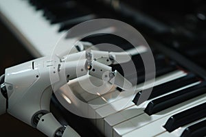 Close-up of a robot playing piano keys photo