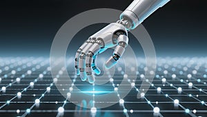 Robotic arm interacting with digital node grid â AI content