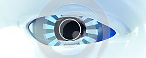 Close-up on a robotic eye 3d rendering digital illustration. modern futuristic technology design