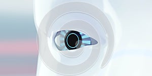 Close-up on a robotic eye 3d rendering digital illustration. modern futuristic technology design