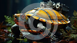 Close Up of A Robotic Sea Turtle On The Forest Blurry Background